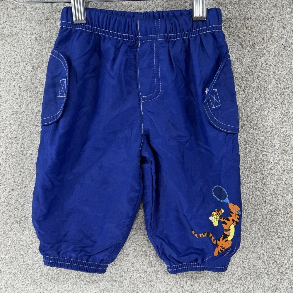 VTG Disney Pooh Tigger Baby Track Pants 3/6mo Lined Nylon Sport‎ Joggers Blue
